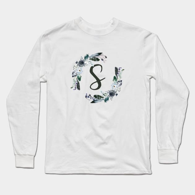 Floral Monogram S Dark Bohemian Flora Long Sleeve T-Shirt by floralmonogram